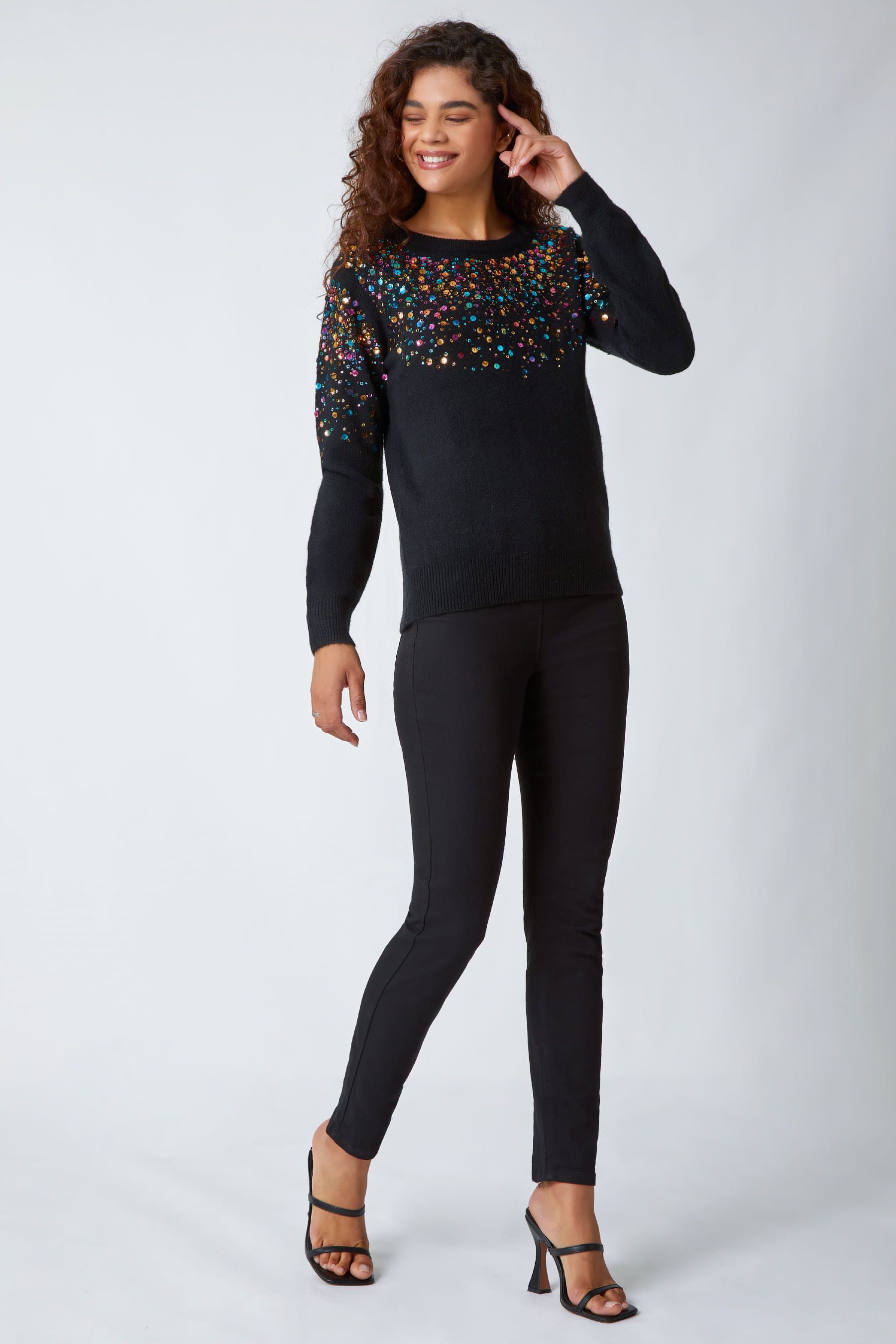 Buy Roman Black Sequin Embellished Knit Jumper from the Next UK