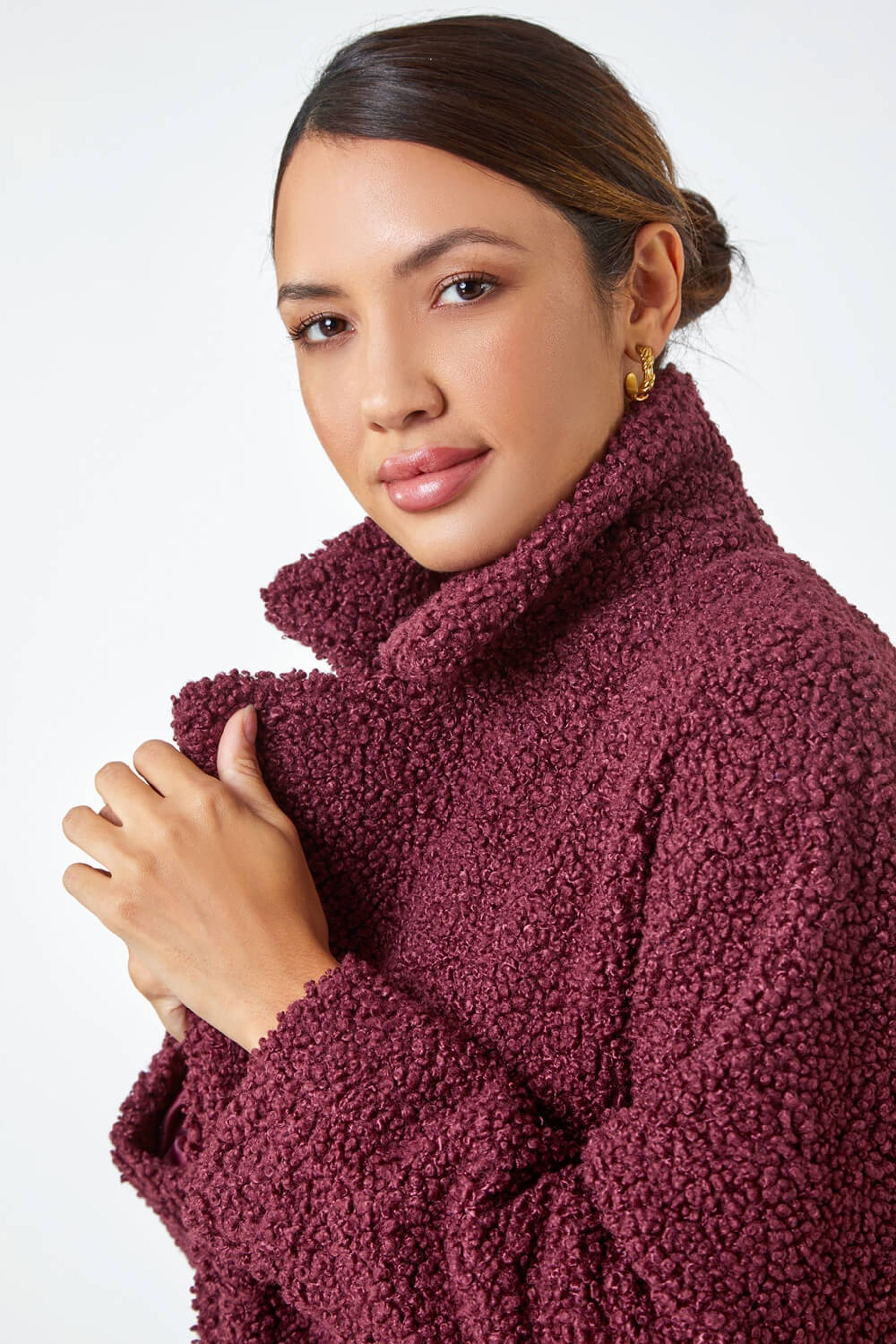 Burgundy teddy bear coat online