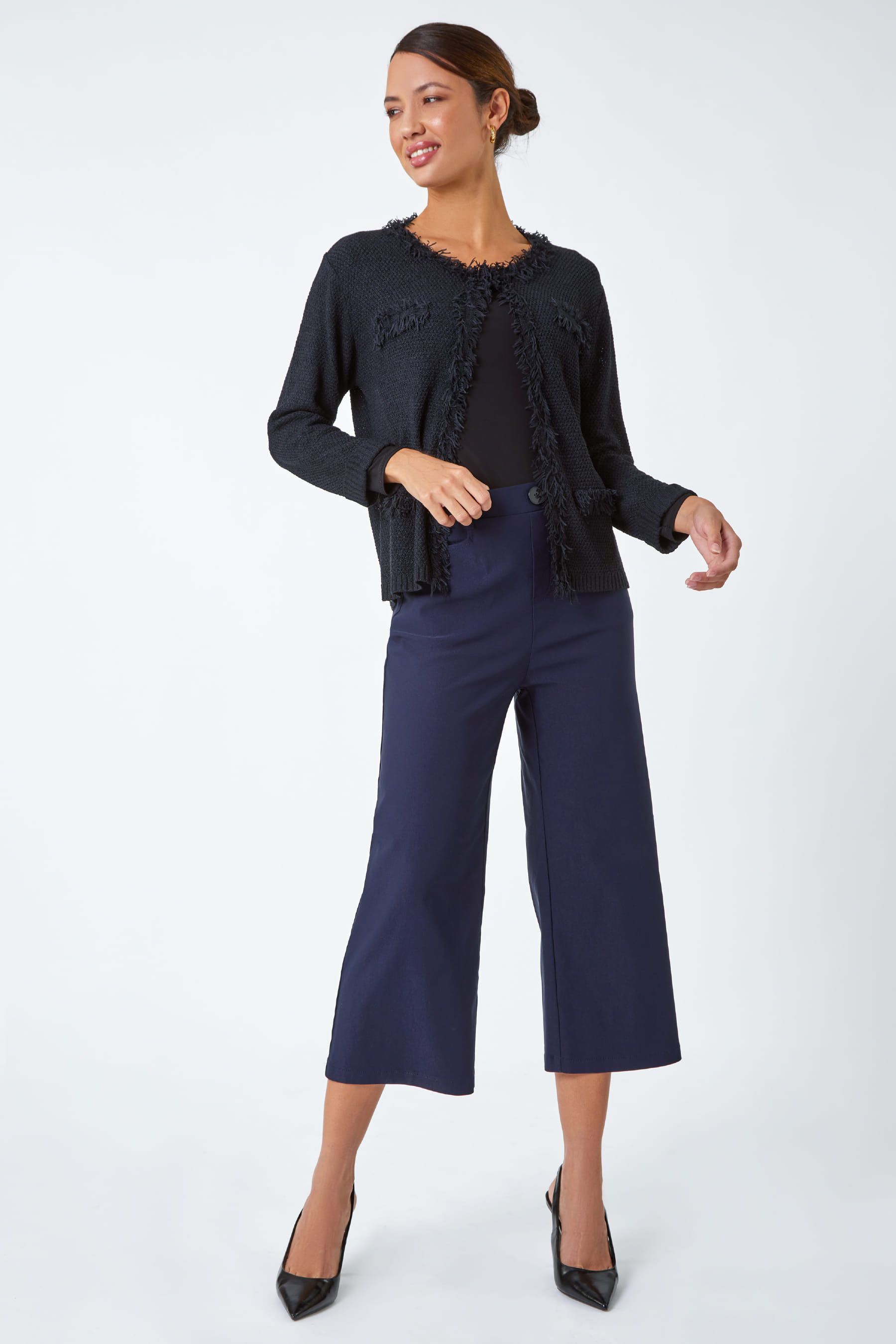 Navy discount cropped culottes