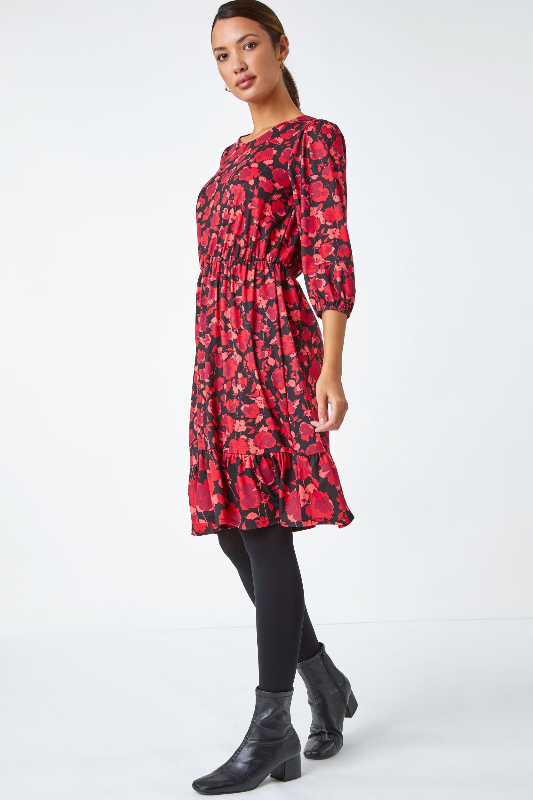 Buy Roman Red Floral Poppy Print Frill Hem Dress from the Next UK