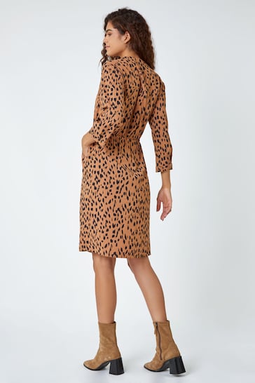 Roman Brown Chrome Butterfly Print Knitted Stretch Dress