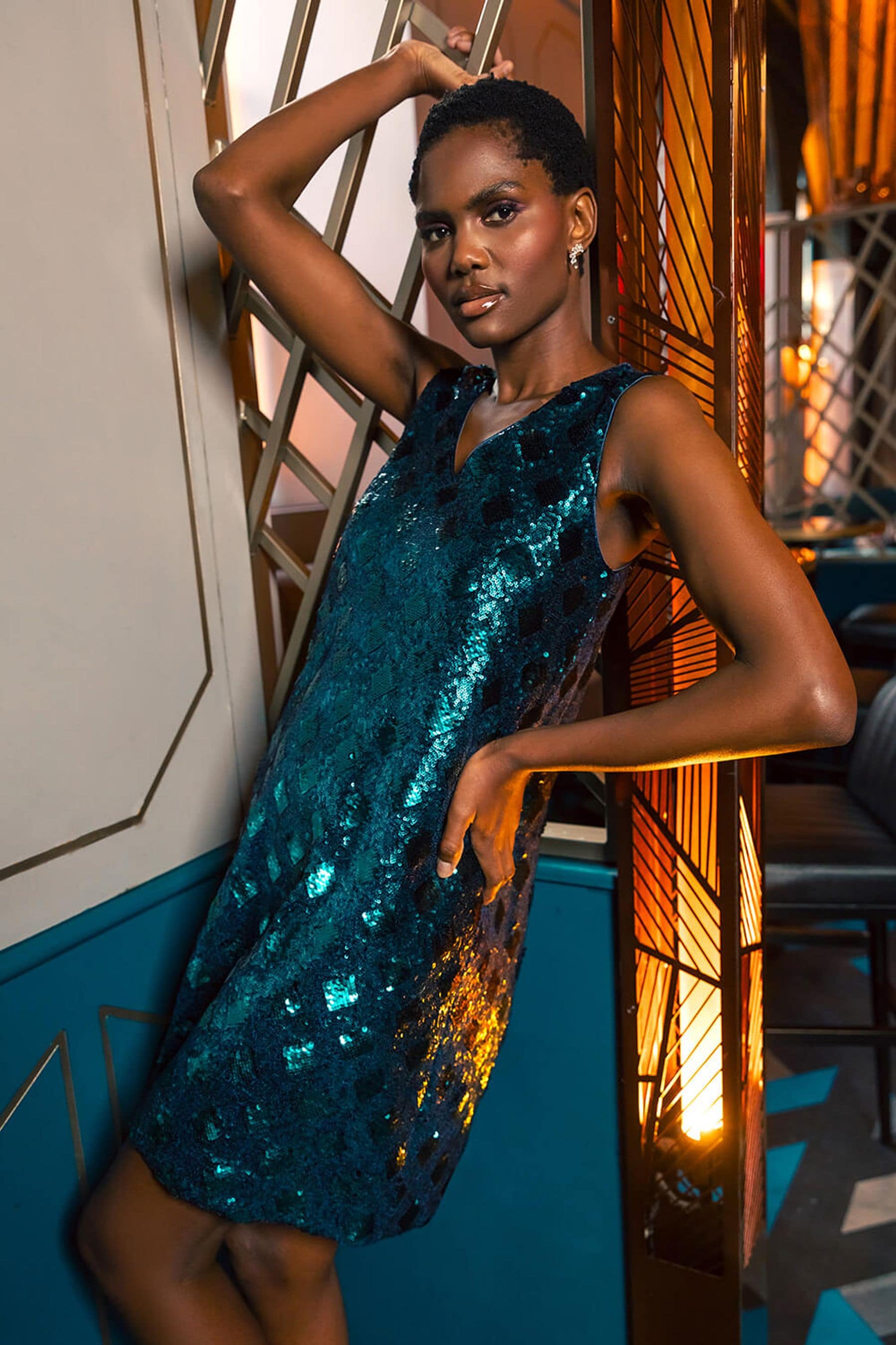 Buy Roman Green Sequin Diamond Sparkle Swing Dress from the Next