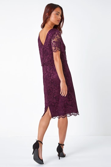 Roman Purple Petite Lace Stretch Overlay Dress