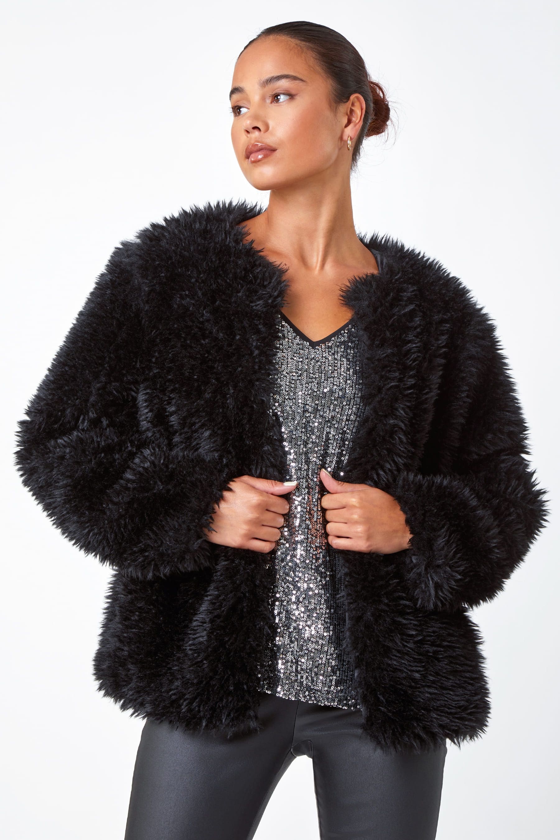 Soft faux top fur coat black