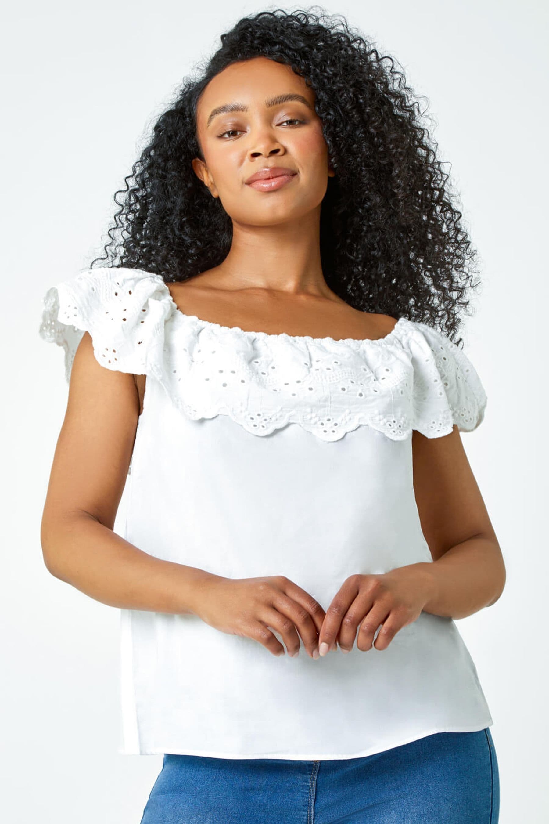 White cotton bardot top clearance