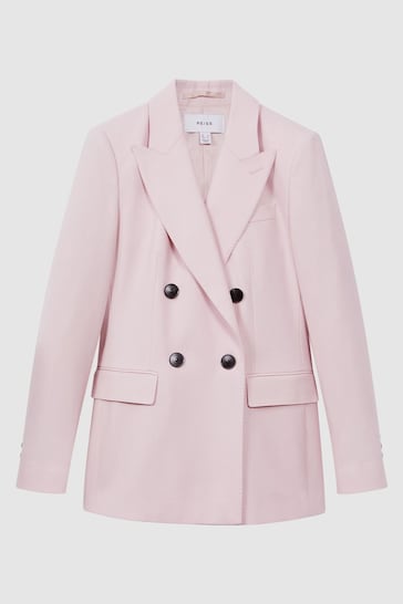 Reiss Pink Evelyn Tailored Wool Blend Double Breasted Blazer