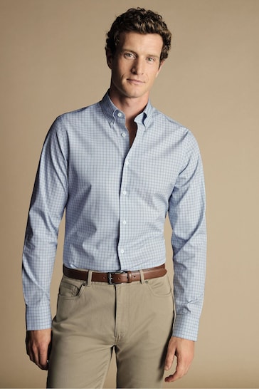 Charles Tyrwhitt Blue Chrome Check Non-iron Button-Down Oxford Slim Fit Shirt