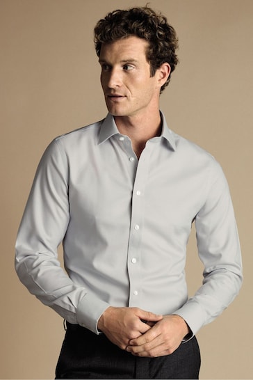 Charles Tyrwhitt Grey Non-iron  Oxford Slim Fit Shirt