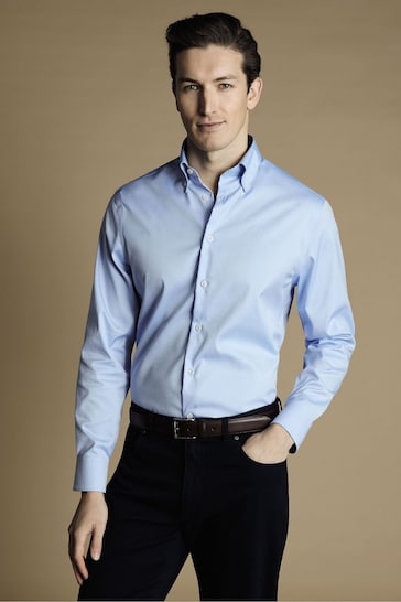 Charles Tyrwhitt Blue Non-iron Button Down Oxford Slim Fit Shirt