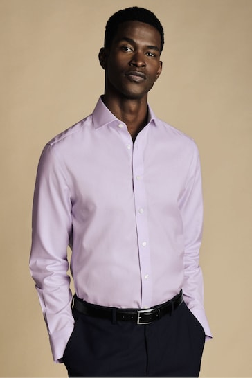 Charles Tyrwhitt Purple Non-iron Twill Cutaway Slim Fit Shirt
