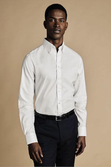 Charles Tyrwhitt White Non-iron Button-Down Twill Slim Fit Shirt