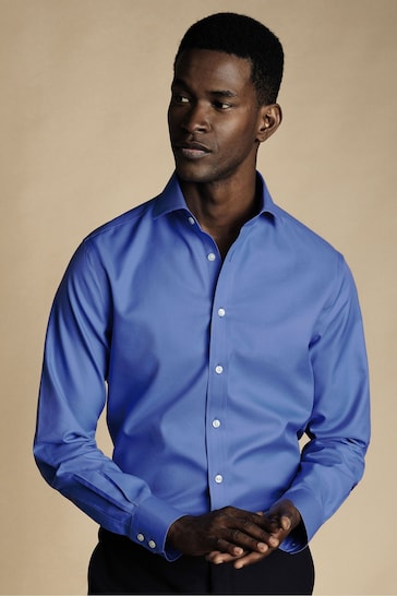 Charles Tyrwhitt Blue Non-iron Twill Cutaway Slim Fit Shirt