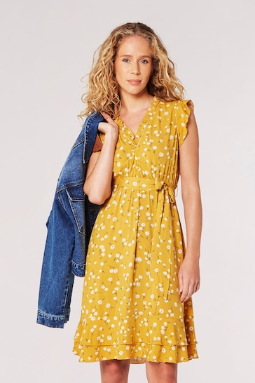 Apricot Yellow Scattered Daisy Ditsy Dress