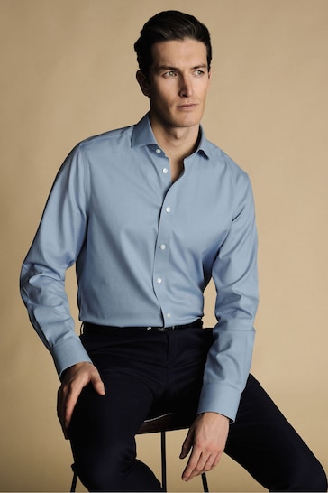 Charles Tyrwhitt Blue Non-iron Twill Cutaway Slim Fit Shirt