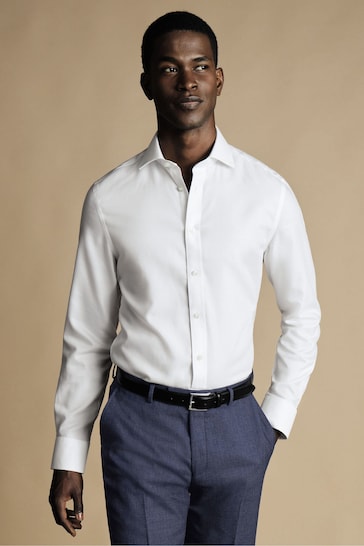 Charles Tyrwhitt White Non-iron Mayfair Weave Cutaway Slim Fit Shirt