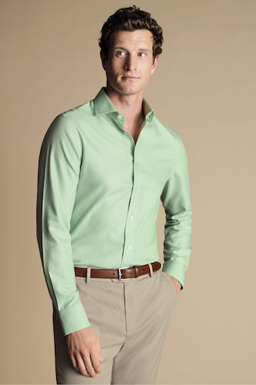 Charles Tyrwhitt Green Non-iron Mayfair Weave Cutaway Slim Fit Shirt