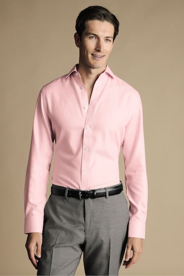 Charles Tyrwhitt Pink Non-iron Mayfair Weave Cutaway Slim Fit Shirt