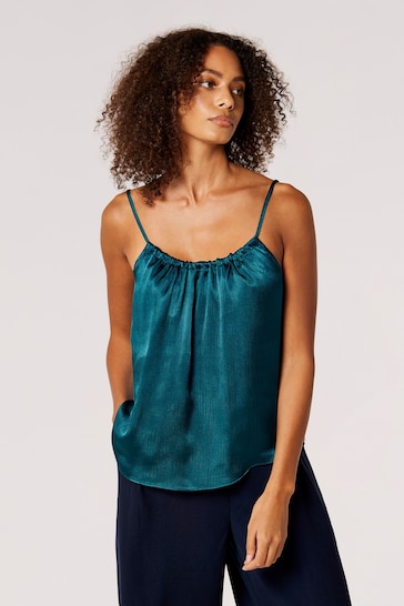 Apricot Blue Textured Satin Camisole Top