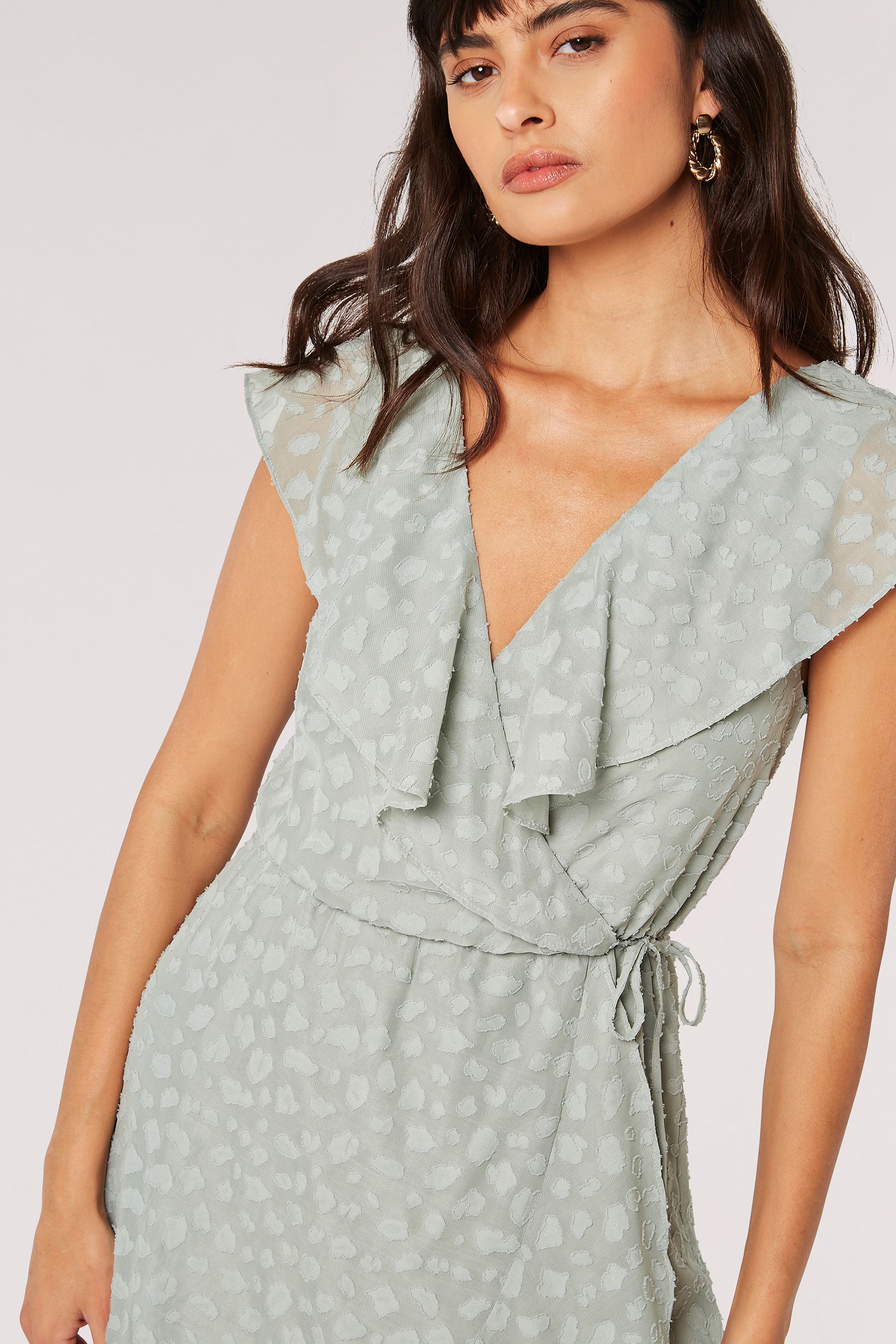 Ruffle faux hot sale wrap dress