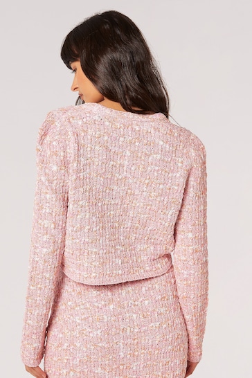 Apricot Pink Textured Check Cropped Cardigan