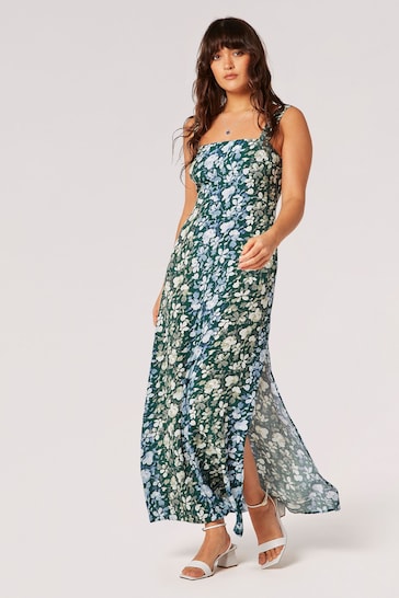 Apricot Green Floral Rose Ombre Camisole Maxi Dress