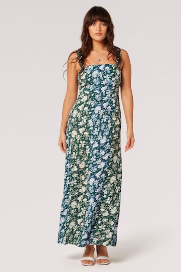 Apricot Green Floral Rose Ombre Camisole Maxi Dress