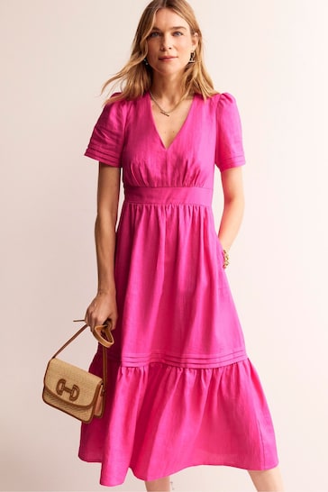 Boden Pink Petite Eve Linen Midi Dress