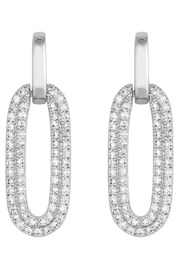 Jon Richard Silver Tone Polished And Pave Link Drop Earrings