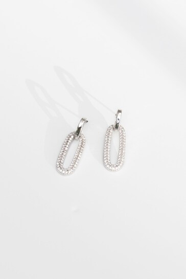 Jon Richard Silver Tone Polished And Pave Link Drop Earrings