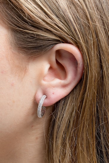 Jon Richard Silver Tone Cubic Zirconia Pave Hoop Earrings