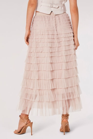 Apricot Pink Tulle Layered Midi Skirt