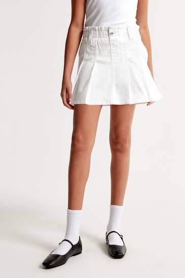 Abercrombie & Fitch Denim Pleated White Skirt With Belt
