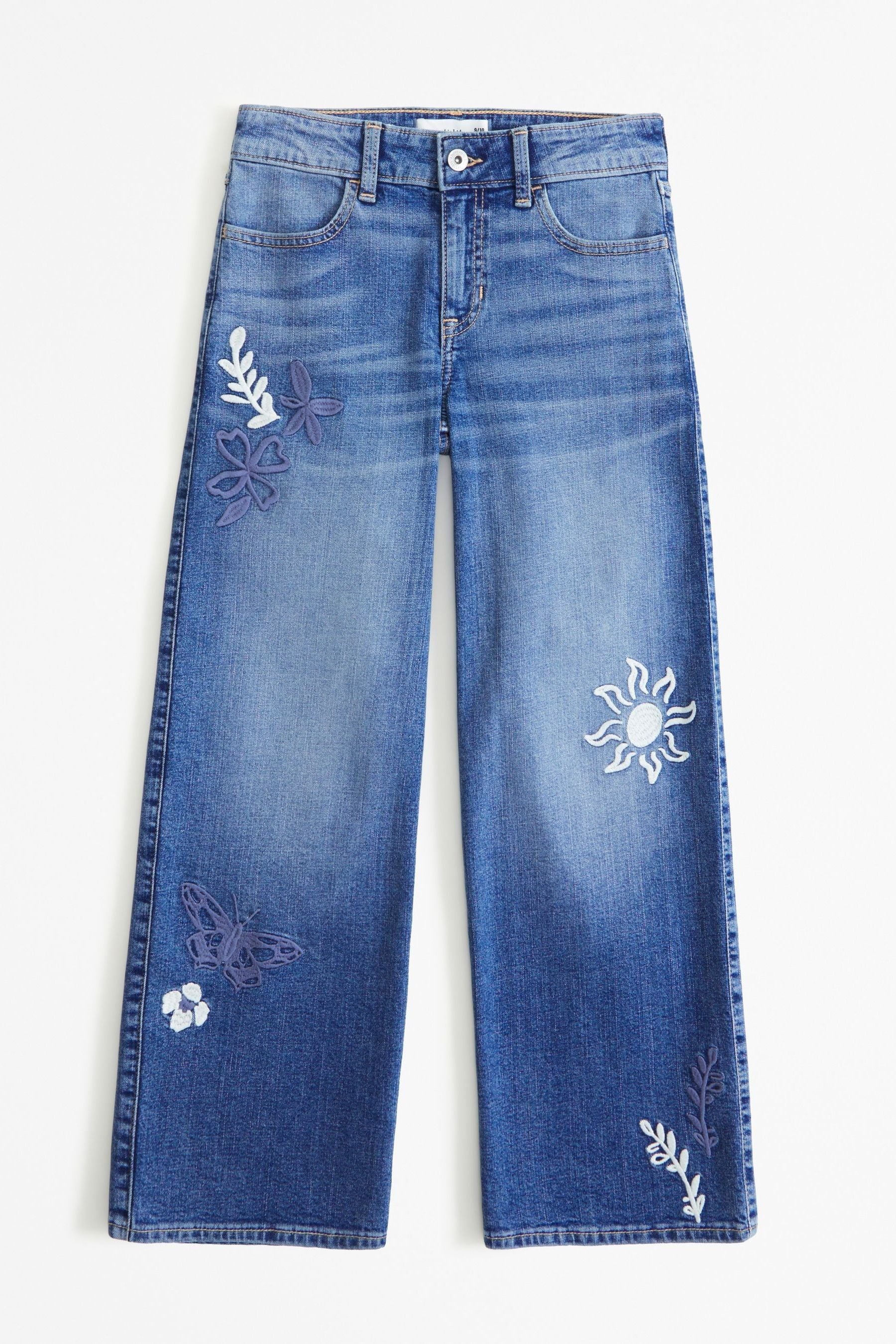 Abercrombie Fitch Blue Floral Wide Leg Jeans