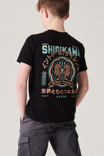 River Island Black Boys Shirikawa Back Print Graphic T-Shirt