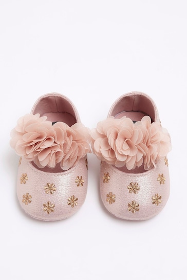 River Island Pink Baby Girls Corsage Floral Shoes