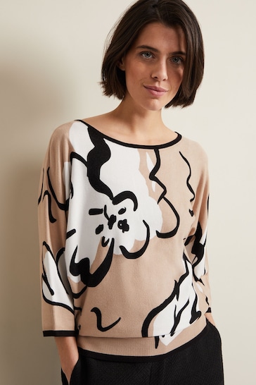 Phase Eight Cream Laurie Ink Floral Knitted Top