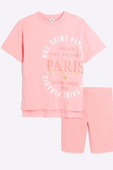 River Island Pink Girls Coral Paris Graphic Set