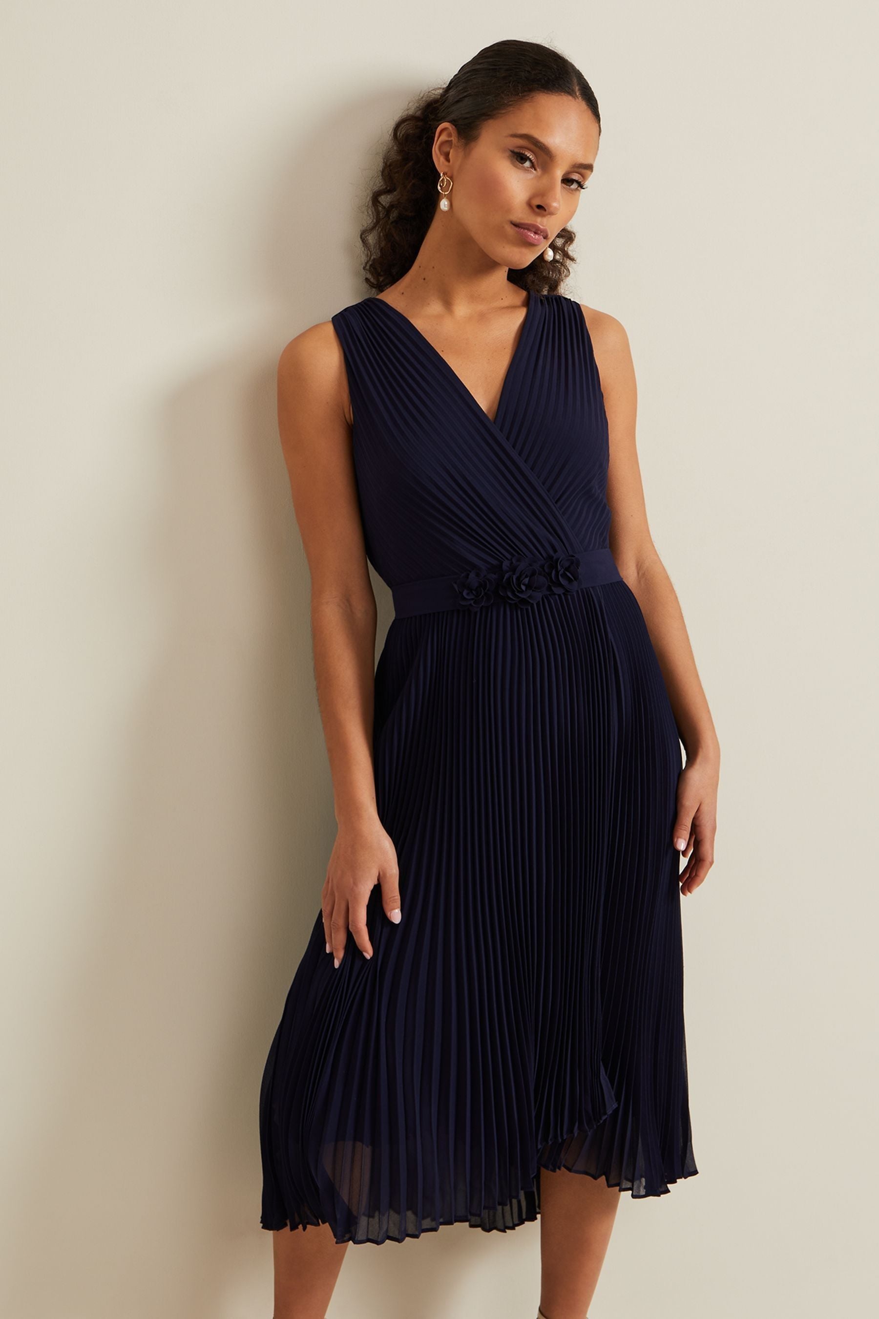 Buy Phase Eight Blue Petite Cressida Pleat Midi Dress from the Next UK online shop