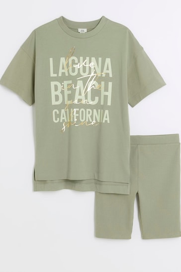 River Island Green Girls Laguna T-Shirt Set