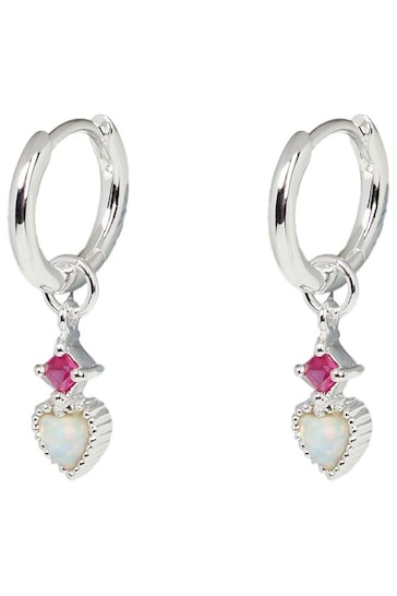 Oliver Bonas Silver Plated Varda Opalite Heart Charm Hoop Earrings