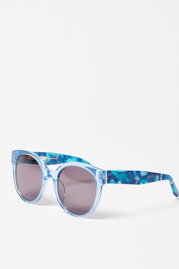 Oliver Bonas Blue Faux Tortoiseshell Round Acetate Sunglasses