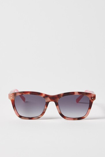 Oliver Bonas Pink Faux Tortoiseshell Pink Rectangle Acetate Sunglasses