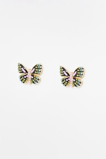 Oliver Bonas Green Emery Butterfly Stud Earrings