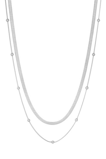 Mood Silver Tone Polished Simple Layered Necklaces Pack of 2