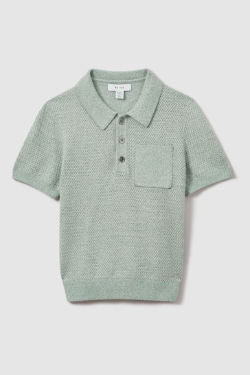 Reiss Sage Melange Demetri Teen Textured Cotton Polo Shirt