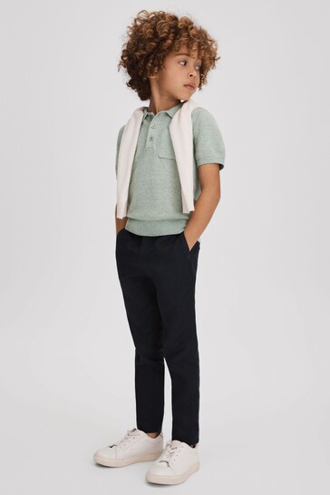 Reiss Sage Melange Demetri Teen Textured Cotton Polo Shirt
