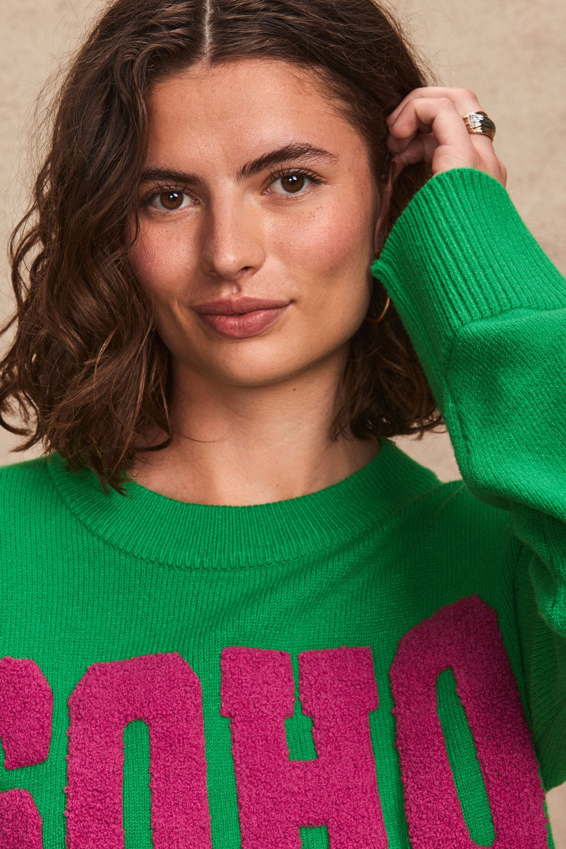 Buy Bright Green Soho Slogan Graphic Crew Knitted Jumper from the Next UK online shop