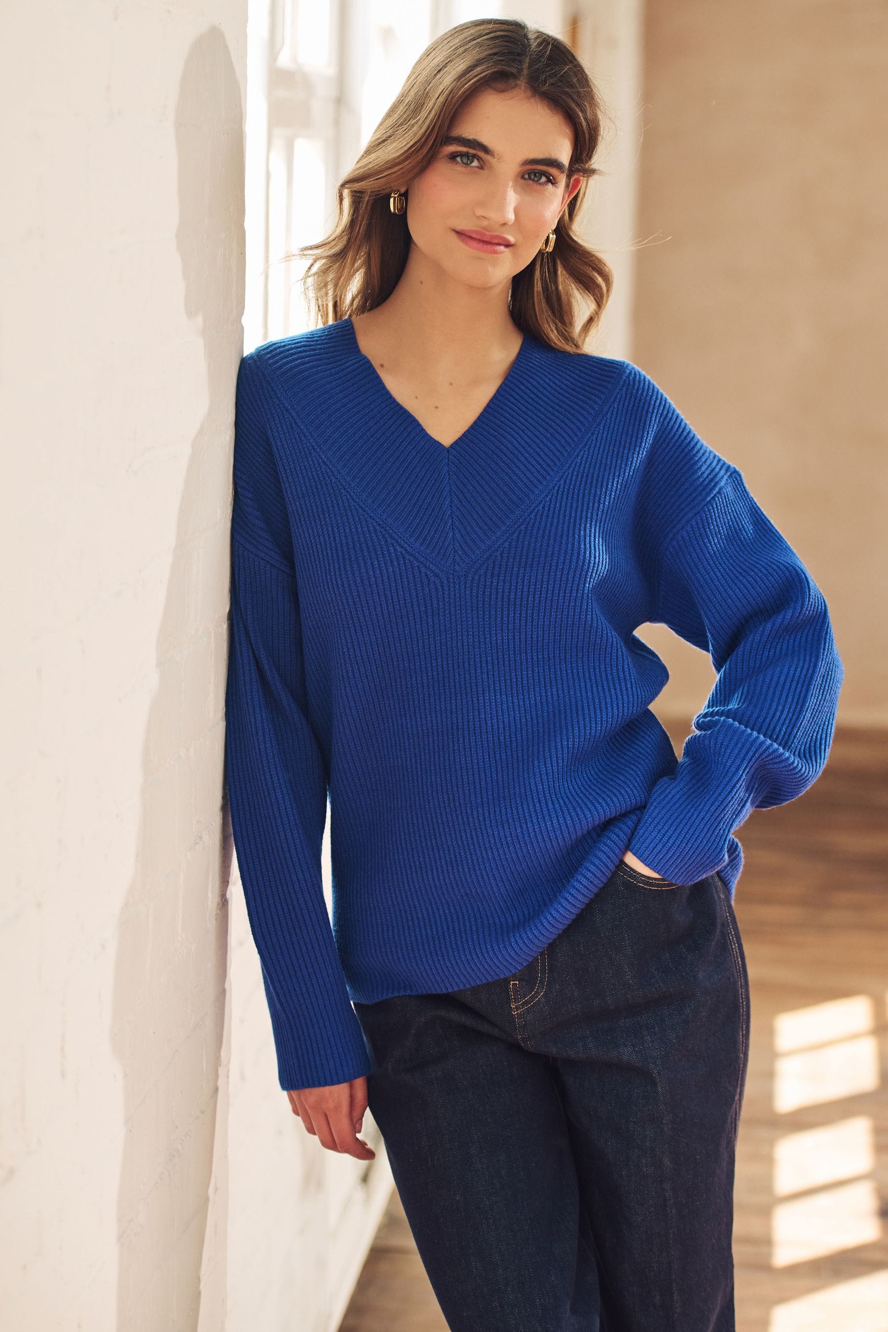 Cobalt blue v neck sweater top