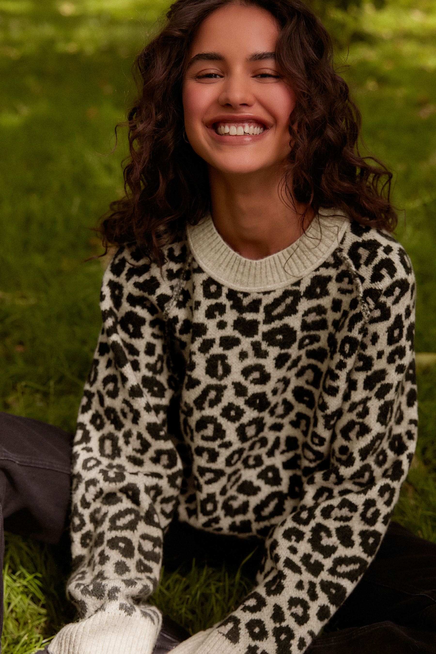 Buy Leopard Animal Seam Detail Crew Neck Jumper from the Next UK online shop