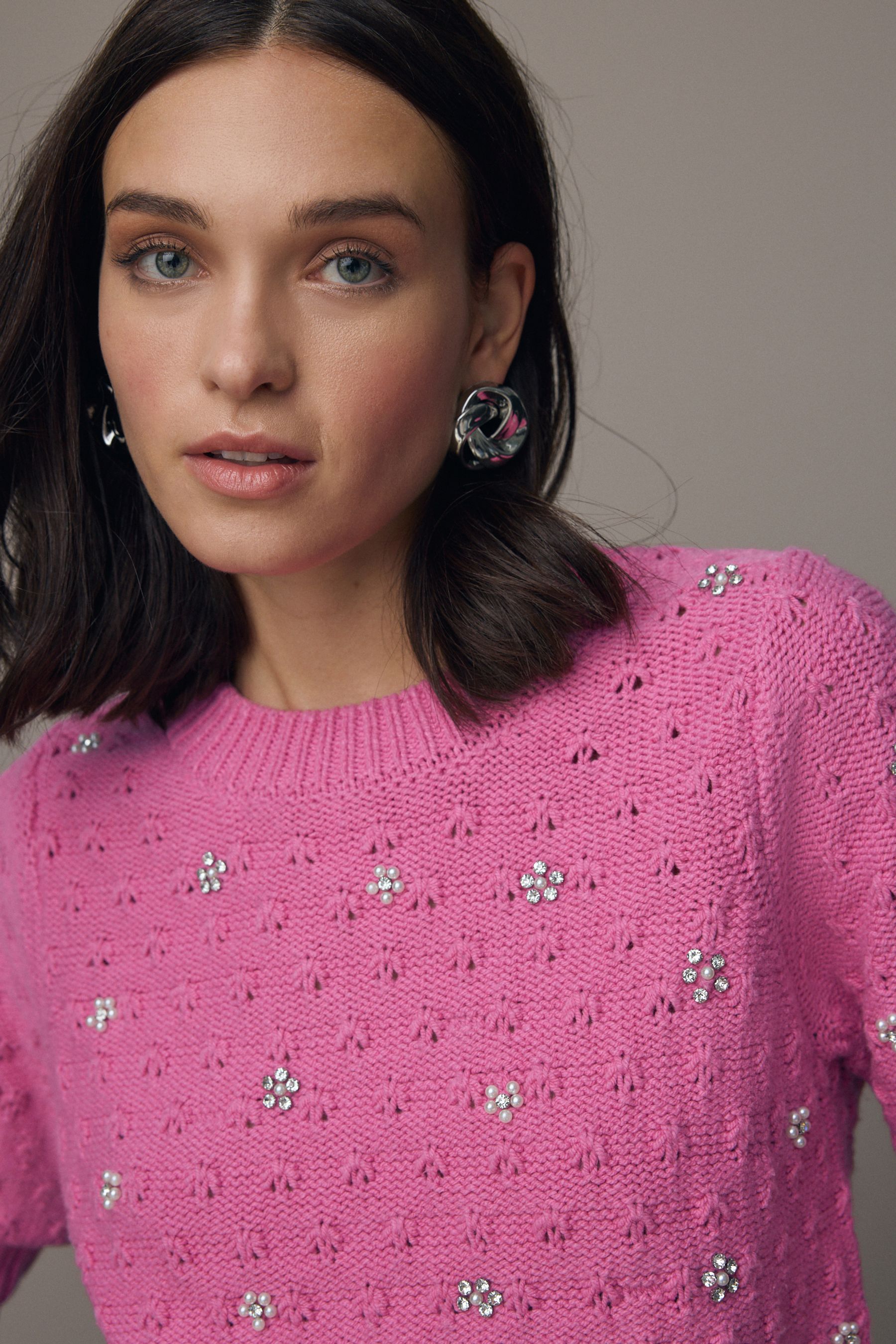 Bright pink knitted jumper sale